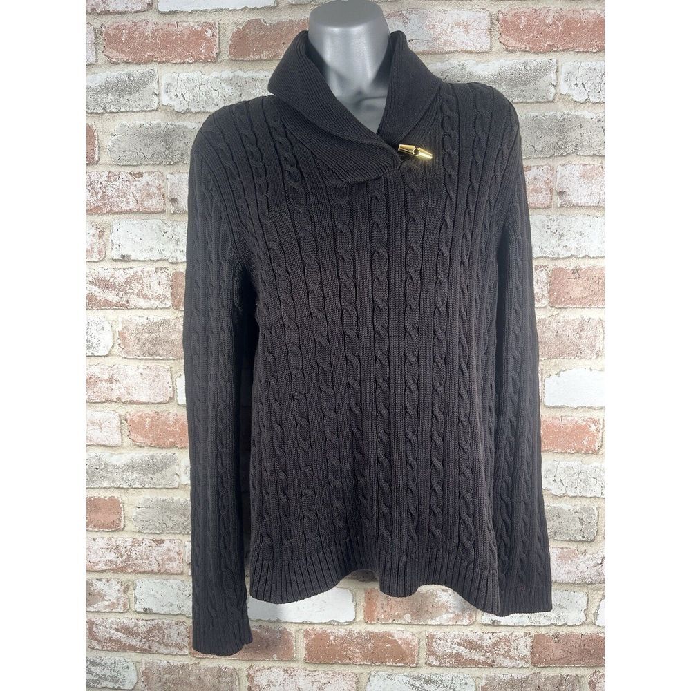 Vintage‎ Lauren Ralph Lauren Sweater Cable Knit Navy Shawl Collar Women's Medium